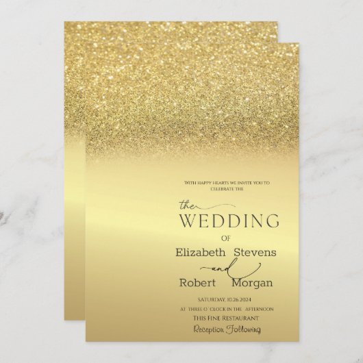 Elegante chique gouden glitter bokeh bruiloft uitn kaart (Voorkant / Achterkant)