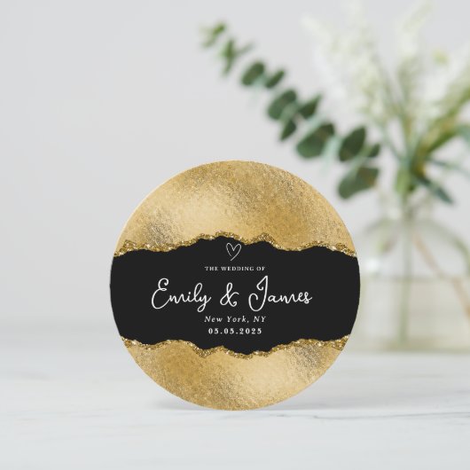 elegante chique gouden glitter bruiloft kaart (Staand voorkant)