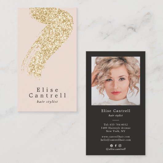 Elegante chique gouden glitter penseelstreek blush visitekaartje (Voorkant / Achterkant)