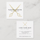 Elegante chique gouden glitter schaar haarstylist vierkante visitekaartje (Voorkant / Achterkant)