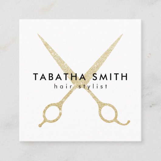 Elegante chique gouden glitter schaar haarstylist vierkante visitekaartje (Voorkant)