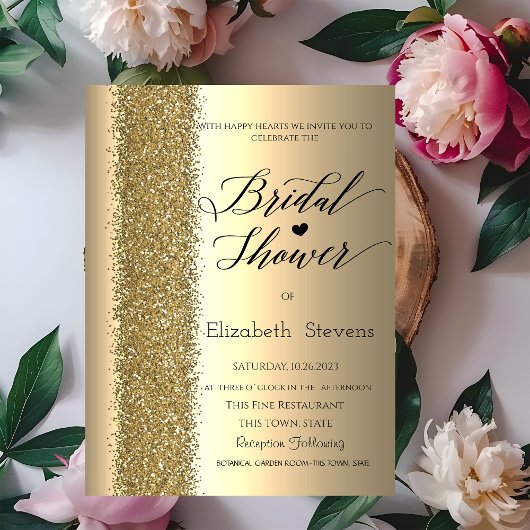 Elegante Chique Gouden Glitter Script Bruiloft Bru Kaart