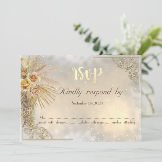 Elegante chique gouden harten Boho bloemen RSVP-ka Kaart (Staand voorkant)
