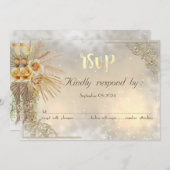 Elegante chique gouden harten Boho bloemen RSVP-ka Kaart (Voorkant / Achterkant)