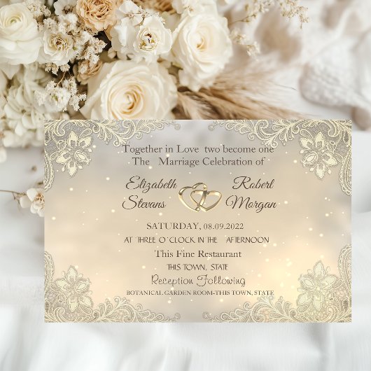 Elegante Chique Gouden Harten Kant Bruiloft Kaart