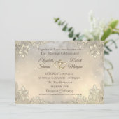 Elegante Chique Gouden Harten Kant Bruiloft Kaart (Staand voorkant)