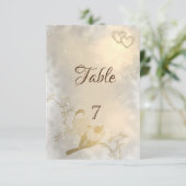 Elegante chique gouden harten, vogels tafel kaart (Staand voorkant)