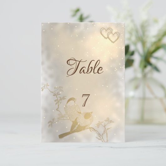 Elegante chique gouden harten, vogels tafel kaart (Staand voorkant)