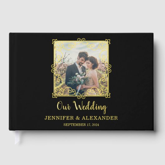 Elegante chique gouden lijst foto gouden folie bru gastenboek (Voorkant)