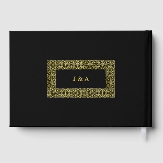 Elegante chique gouden lijst op zwart gouden folie gastenboek (Achterkant)