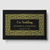 Elegante chique gouden lijst op zwart gouden folie gastenboek (Voorkant)