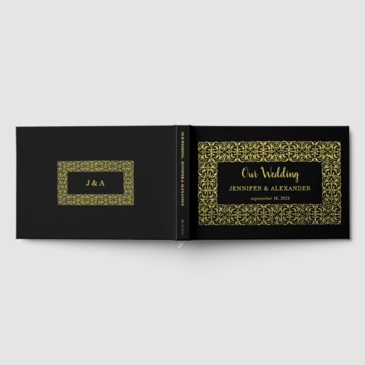 Elegante chique gouden lijst op zwart gouden folie gastenboek (Volledig)