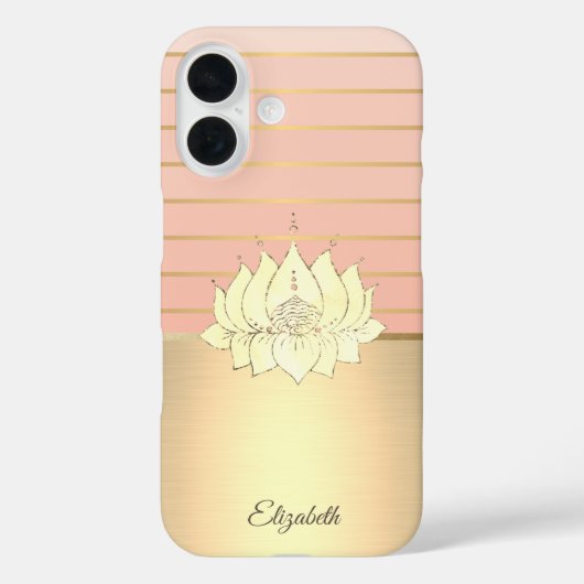 Elegante Chique Gouden Lotus Gestreept Case-Mate iPhone Case (Achterkant)