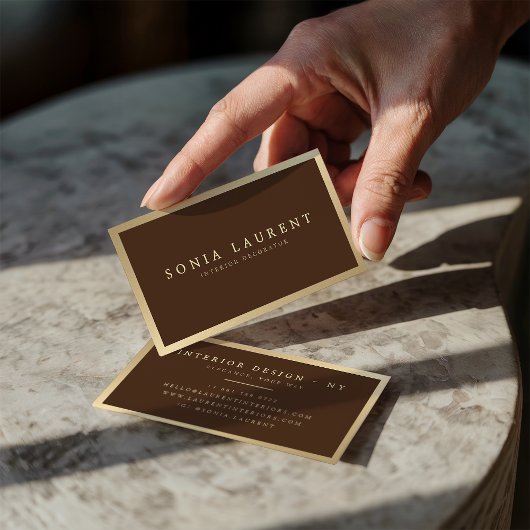 Elegante chique gouden metallic donkerbruin minima visitekaartje