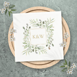Elegante chique gouden monogram bloemengroen servet