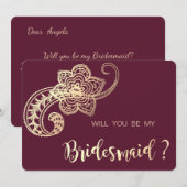 Elegante chique gouden paisley bruidsmeisje kaart (Voorkant / Achterkant)