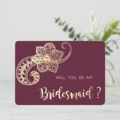 Elegante chique gouden paisley bruidsmeisje kaart (Staand voorkant)