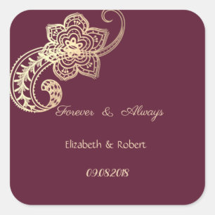 Elegante Chique Gouden Paisley Bruiloft Vierkante Sticker