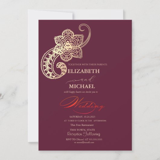 Elegante Chique Gouden Paisley Bruiloftschrift Kaart (Voorkant)