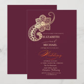 Elegante Chique Gouden Paisley Bruiloftschrift Kaart (Voorkant / Achterkant)
