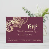 Elegante Chique Gouden Paisley RSVP Kaart (Staand voorkant)