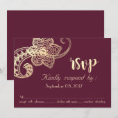 Elegante Chique Gouden Paisley RSVP Kaart (Voorkant / Achterkant)
