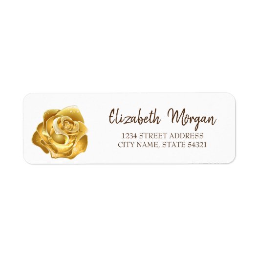Elegante chique, gouden roos, wit adreslabel etiket (Voorkant)