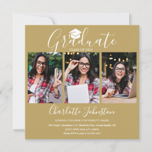 Elegante Chique Gouden Script 4 Foto Afstudeerfees Kaart
