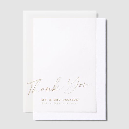 Elegante chique gouden script bruiloft dank u over vellum uitnodigingen (Offset)