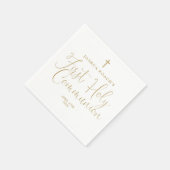 Elegante Chique Gouden Script Eerste Heilige Commu Servet (Hoek)