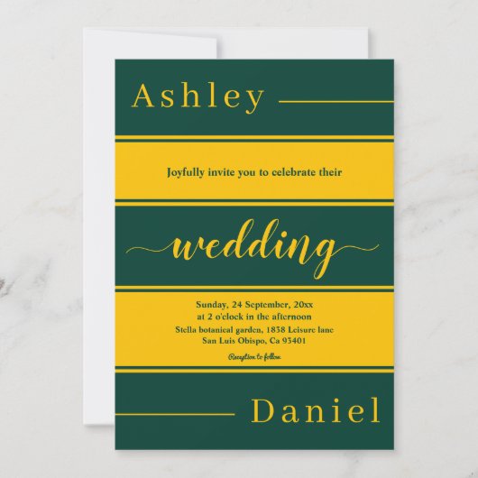 Elegante chique groene en gouden strepen Luxe brui Kaart (Voorkant)