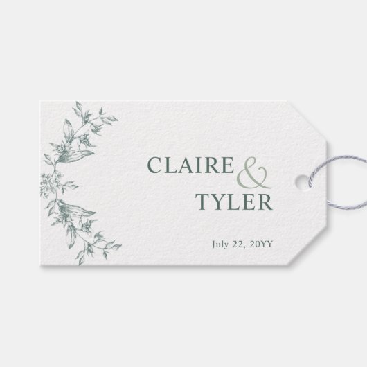 Elegante chique groene en witte bruiloft cadeaulabel (Voorkant (Horizontaal))