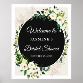 Elegante chique groene witte bloemrijke bruids-sho poster