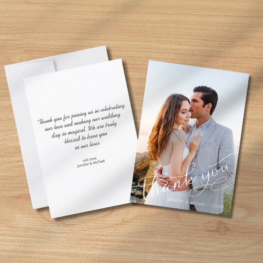 Elegante chique handschrift script bruiloft foto bedankkaart