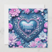Elegante Chique Hart Parels Bloemige Valentijnsdag Kaart (Voorkant)