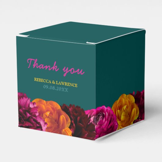 Elegante chique heldergroene gele bloemen bruiloft bedankdoosjes (Voorkant Zijde)