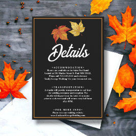 Elegante chique herfst laat herfst bruiloft detail informatiekaartje