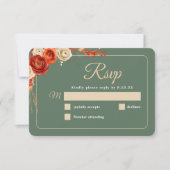 Elegante chique herfst oranje salie bloemenbruilof RSVP kaartje (Voorkant)