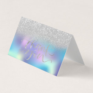 Elegante Chique Holografisch Zilver Bokeh Dank je Visitekaartje