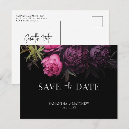 Elegante chique humeurige bloemen bruiloft bewaar aankondigingskaart (Voorkant / Achterkant)