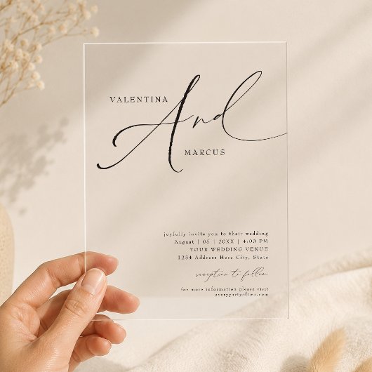 Elegante Chique Kalligrafie Script Bruiloft Acryl Uitnodigingen