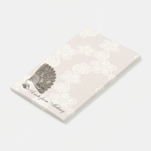 Elegante chique kant dame fan monogram post-it® notes (Schuin)