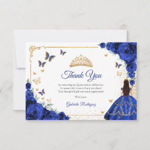 Elegante chique koninklijk blauwe rozen gouden Qui Bedankkaart