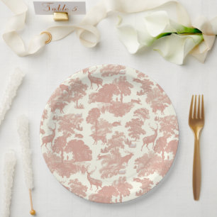 Elegante chique koraalroze toile herten boslandsch papieren bordje