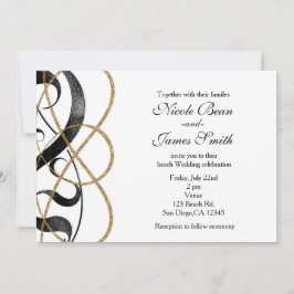 Elegante Chique Kunst Zwart & Goud Trouwkaarten Kaart