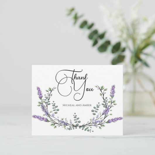 Elegante chique lavendel eucalyptus bedankkaart (Staand voorkant)
