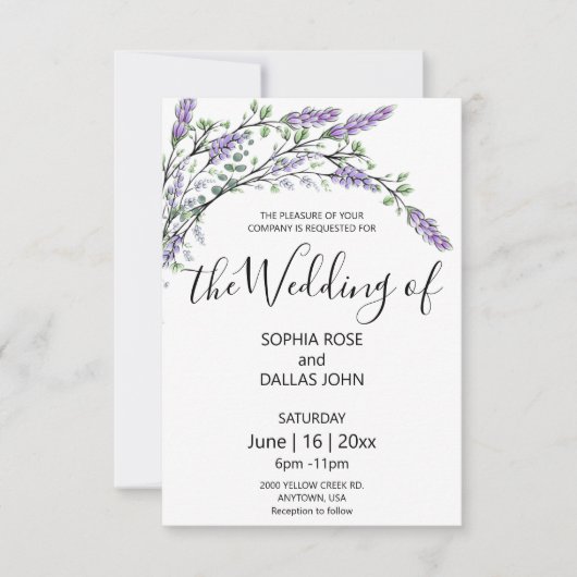 Elegante chique lavendel eucalyptus bruiloft kaart (Voorkant)