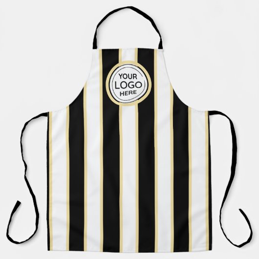 Elegante chique Logo B&W Golden Stripes Schort (Voorkant)