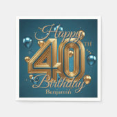 Elegante chique luxe blauw en goud 40e verjaardag servet (Voorkant)