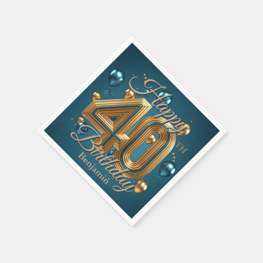 Elegante chique luxe blauw en goud 40e verjaardag servet (Hoek)